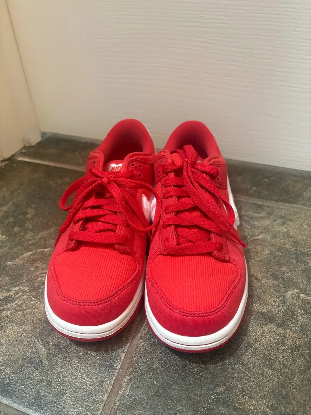 Nike Kids Red Low-Top Sneakers with White Swoosh Accent